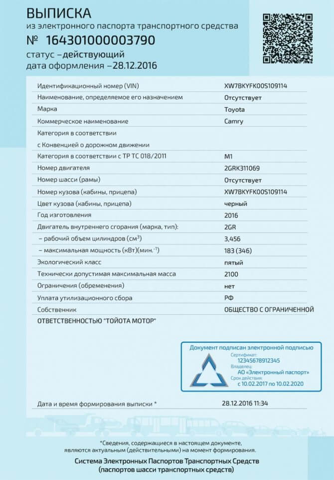 Электронный паспорт технического средства (ЭПТС)